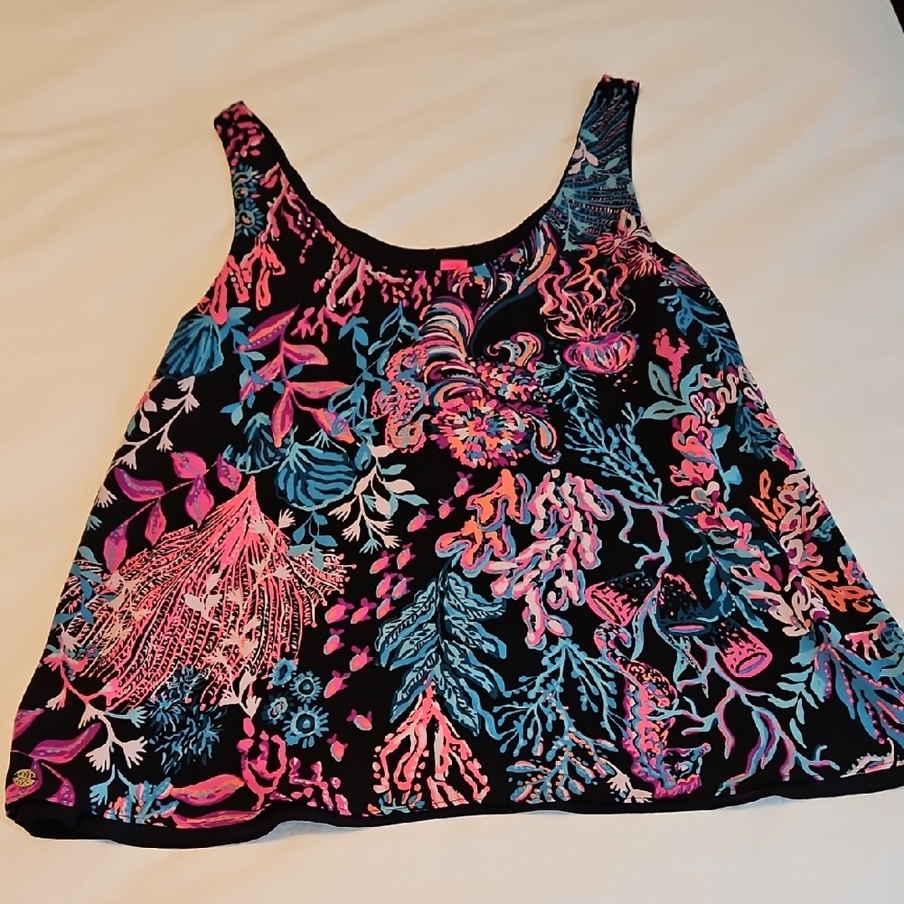 Lilly Pulitzer Black and Pink Floral Tank Top